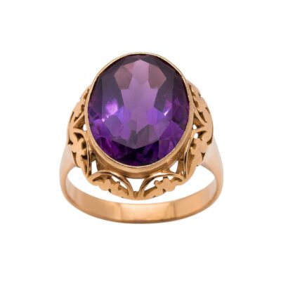 Złoty pierścionek z fioletowym kamieniem
