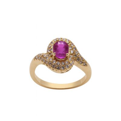 Złoty pierścionek z diamentami i rubinem 0,91 ct