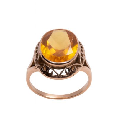Złoty pierścionek z pomarańczowym kamieniem
