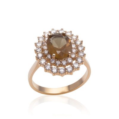 Złoty pierścionek z syntetycznym sultanitem