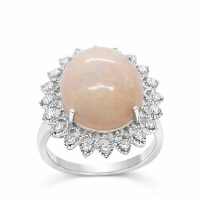 Złoty pierścionek z diamentami i opalem 22,27 ct