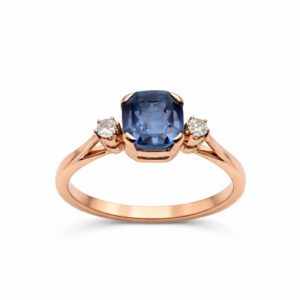 Złoty pierścionek z diamentami i szafirem 3,88 ct