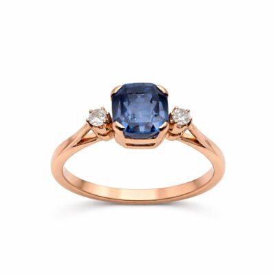 Złoty pierścionek z diamentami i szafirem 3,88 ct