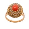 Złoty pierścionek z koralem i cyrkoniami