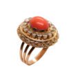 Złoty pierścionek z koralem i cyrkoniami