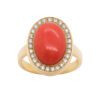 Złoty pierścionek z koralem i diamentami
