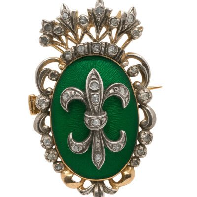 Złoty broszko-wisior z emalią i diamentami