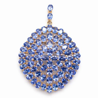 Złota  zawieszka z tanzanitami