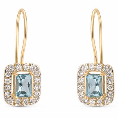 Złote kolczyki z niebieską cyrkonią