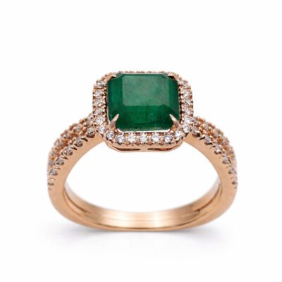 Złoty pierścionek z diamentami i szmaragdem 2,90 ct