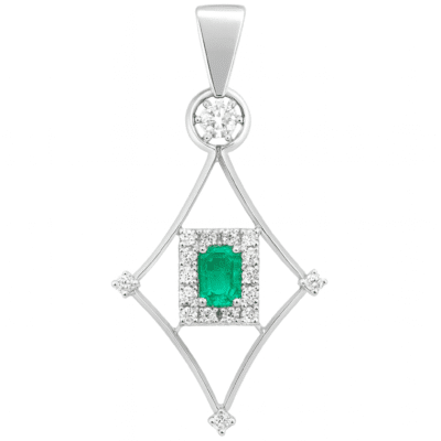 Złota zawieszka ze diamentami i szmaragdem 0,60 ct