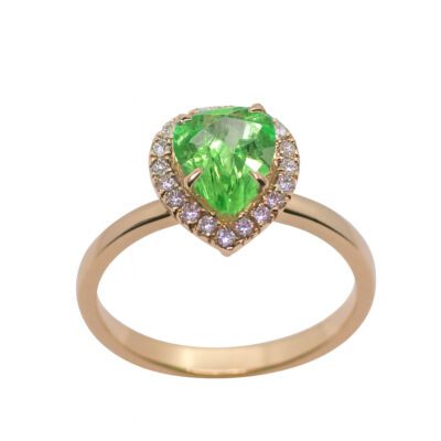 Złoty pierścionek z diamentami i tsavorytem 1,66 ct