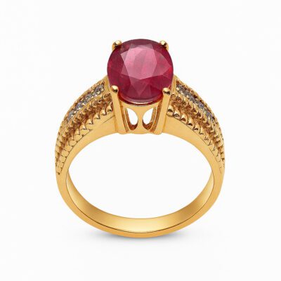 Złoty pierścionek z diamentami i rubinem 3,17 ct