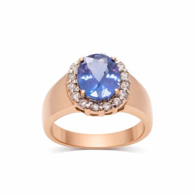 Złoty pierścionek z diamentami i tanzanitem 2,22 ct