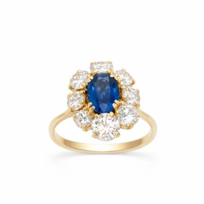 Złoty pierścionek z diamentami i szafirem 1,74 ct