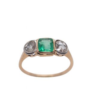 Złoty pierścionek z diamentami i szmaragdem 0,78 ct