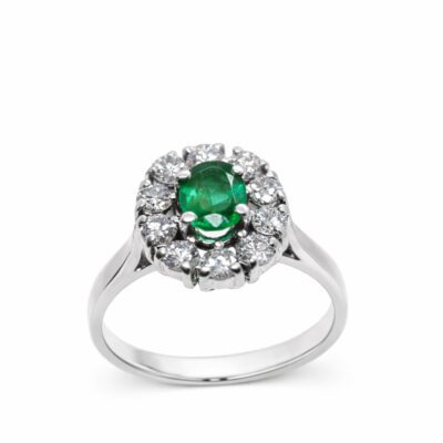 Złoty pierścionek z diamentami i szmaragdem 0,60 ct