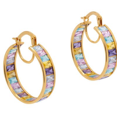 Złote kolczyki z kolorowymi kamieniami