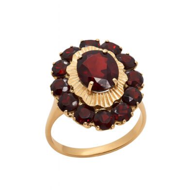 Złoty pierścionek z granatami