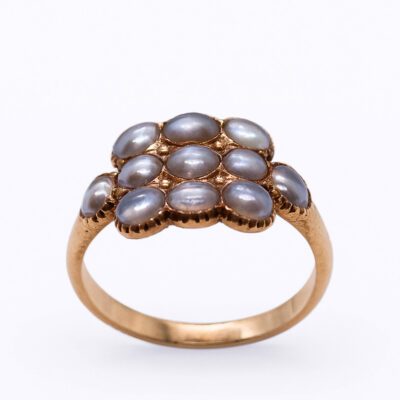 Złoty pierścionek z perłami próby 750