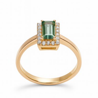 Złoty pierścionek z diamentami i turmalinem 0,36 ct