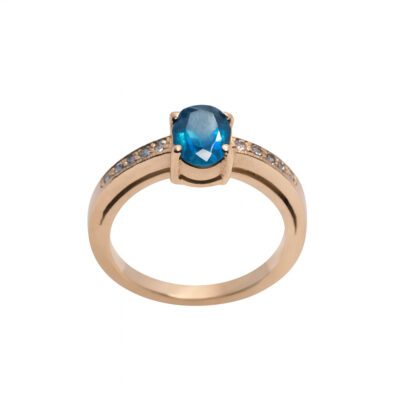 Złoty pierścionek z niebieską cyrkonią