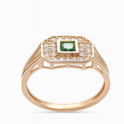 Złoty pierścionek z zieloną cyrkonią