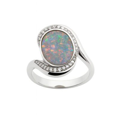 Złoty pierścionek z diamentami i opalem 3,30 ct