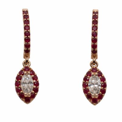 Złote kolczyki z diamentami i rubinami