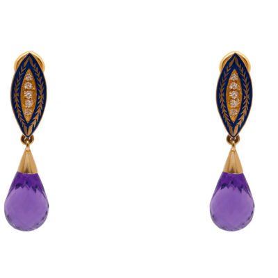 Złote kolczyki z ametystami i diamentami