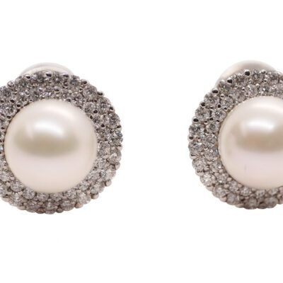 Złote kolczyki z perłami i diamentami