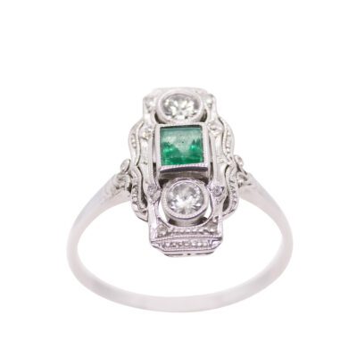 Złoty pierścionek z diamentami i szmaragdem 0,37 ct