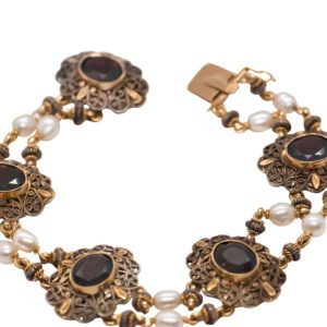 Złota bransoletka z granatami i perłami