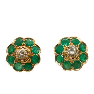 Złote kolczyki z diamentami i szmaragdami