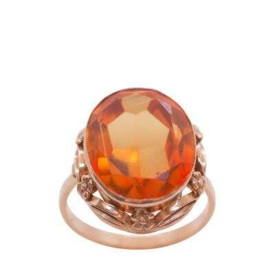 Złoty pierścionek z pomarańczowym kamieniem