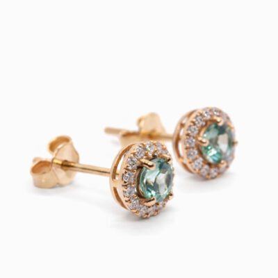 Złote kolczyki z aleksandrytami i diamentami