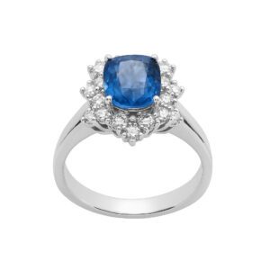 Złoty pierścionek z diamentami i szafirem 2,14 ct