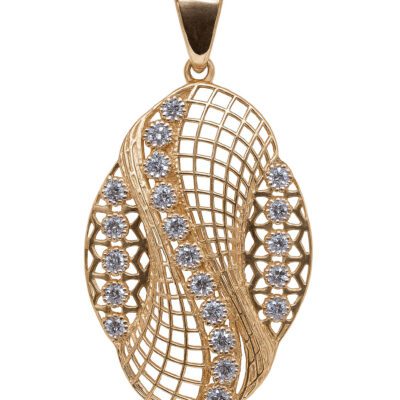 Złota ażurowa zawieszka z cyrkoniami