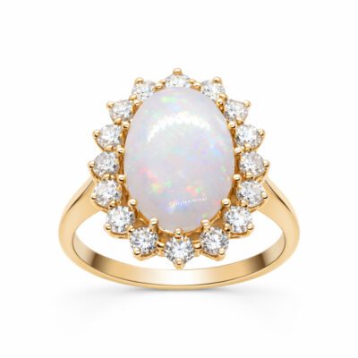Złoty pierścionek z diamentami i opalem 3,35 ct 4298