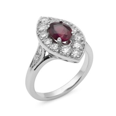 Złoty pierścionek z diamentami i rubinem 0,70 ct