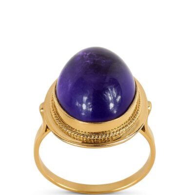 Złoty pierścionek z ametystem kaboszon