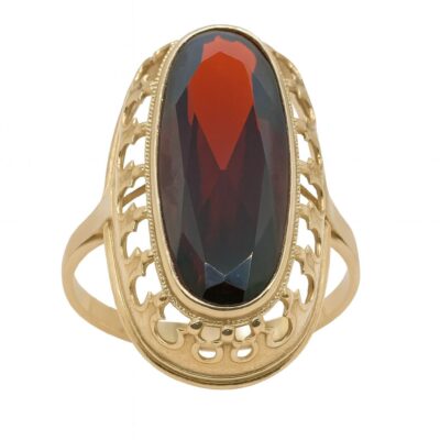 Złoty pierścionek z czerwoną cyrkonią