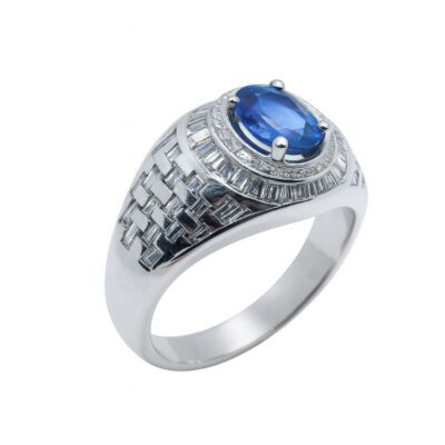 Złoty pierścionek z diamentami i szafirem 1,52 ct