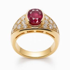 Złoty pierścionek z diamentami i rubinem 1,35 ct