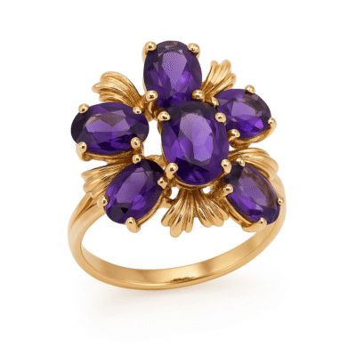 Złoty pierścionek z ametystami